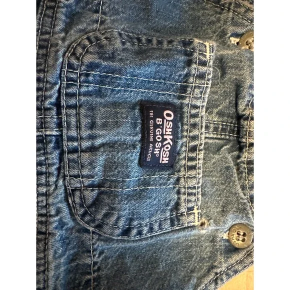 OshKosh BGosh Denim Overalls Vintage Baby Toddler 18M Classic Distressed - Picture 4 of 6